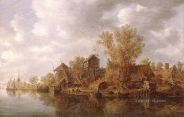 the painter jan asselyn Painting - Village at the River Jan van Goyen